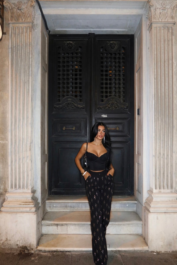 Pantalon Noir Détails Pierres