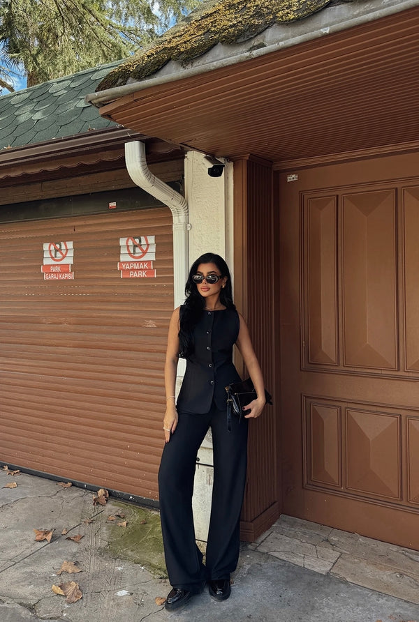 Ensemble Pantalon Tailleur Élégant Noir