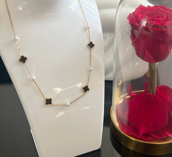 Collier Trèfles & Perles Acier Inoxydable