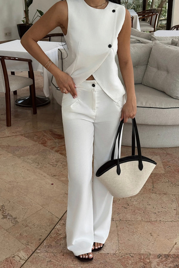 Ensemble Tailleur Manches Courtes Blanc