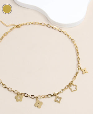 Collier Charms Trèfle et Fleur en Acier Inoxydable