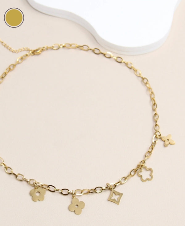 Collier Charms Trèfle et Fleur en Acier Inoxydable