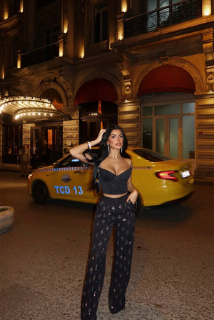 Pantalon Noir Détails Pierres