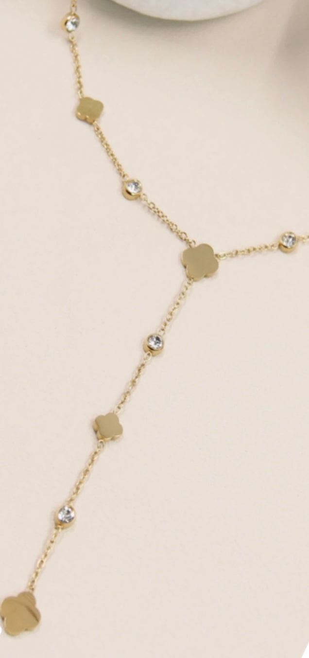 Collier Trèfles Strass "Y" Acier Inoxydable