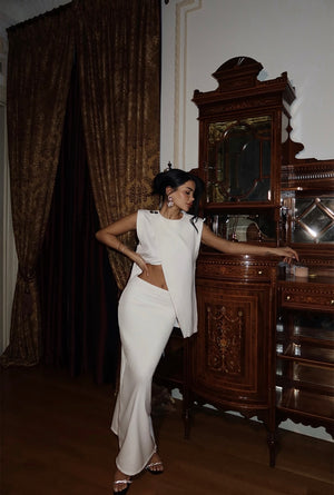 Ensemble Jupe Détail Boutons Blanc