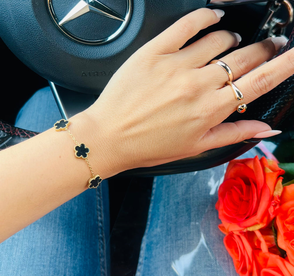 Bracelet Trèfles Noirs Acier Inoxydable