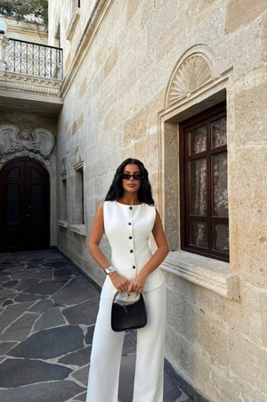 Ensemble Pantalon Tailleur Élégant Blanc