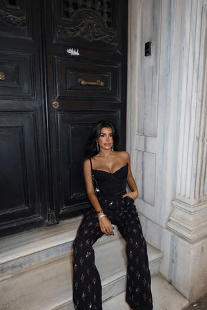 Pantalon Noir Détails Pierres