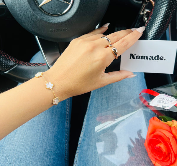 Bracelet Trèfles Blancs Acier Inoxydable