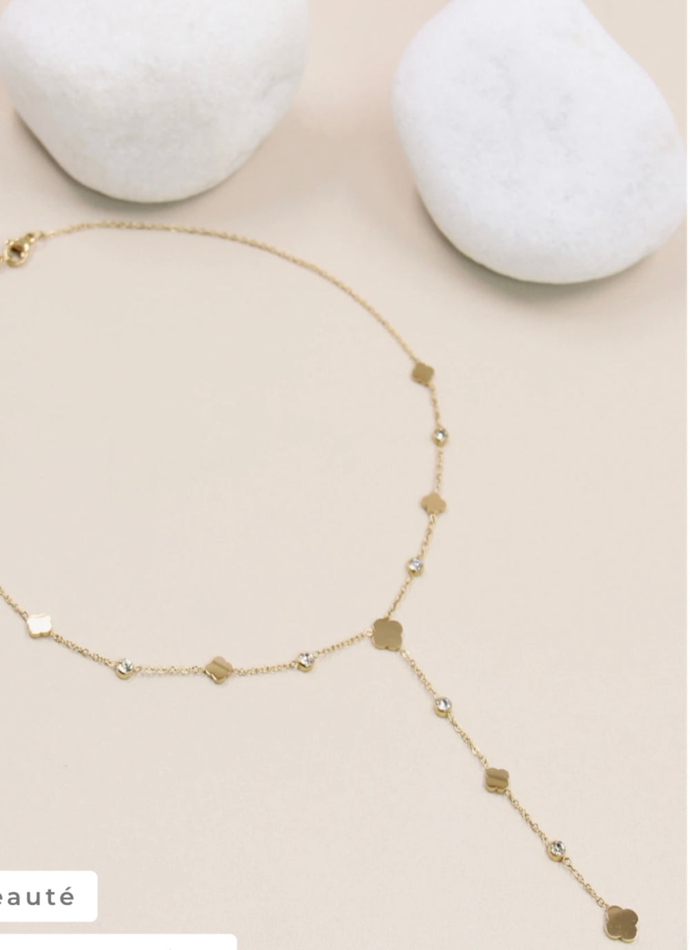Collier Trèfles Strass "Y" Acier Inoxydable