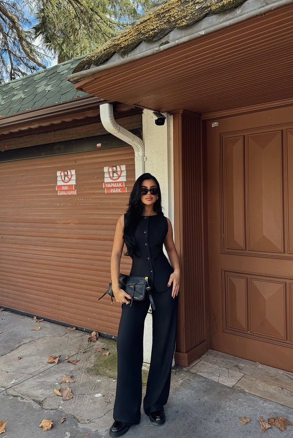 Ensemble Pantalon Tailleur Élégant Noir