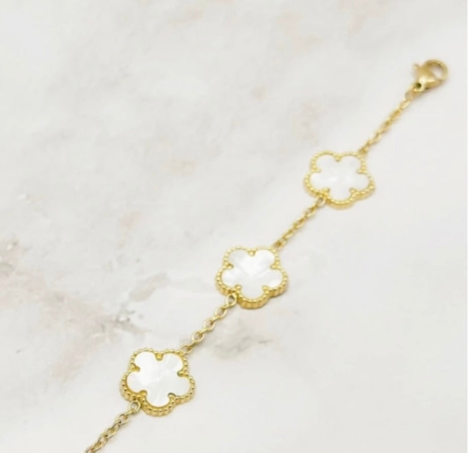 Bracelet Trèfles Blancs Acier Inoxydable