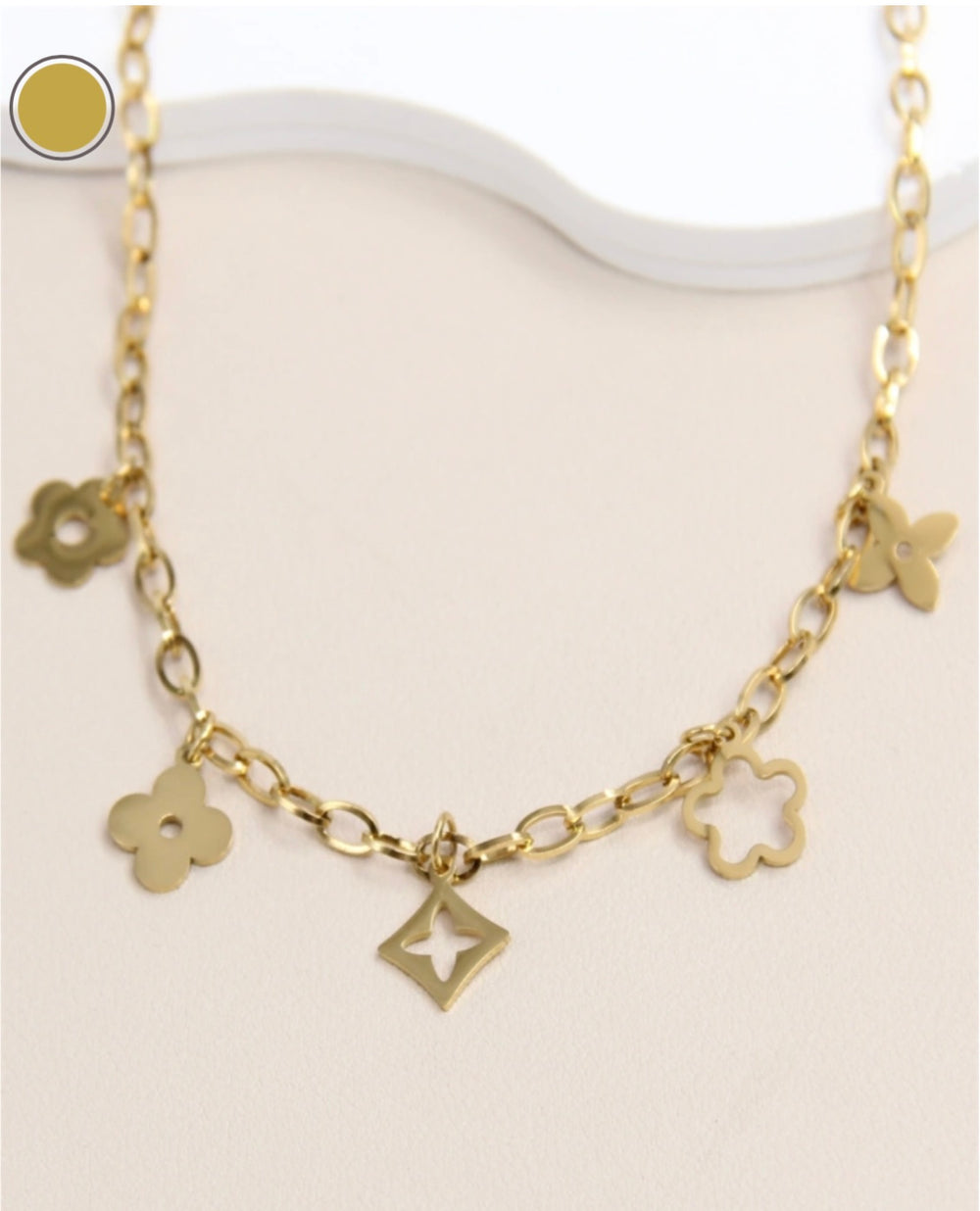Collier Charms Trèfle et Fleur en Acier Inoxydable