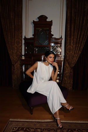 Ensemble Jupe Détail Boutons Blanc