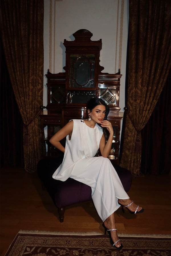 Ensemble Jupe Détail Boutons Blanc