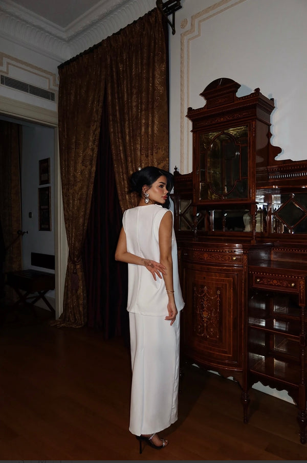 Ensemble Jupe Détail Boutons Blanc