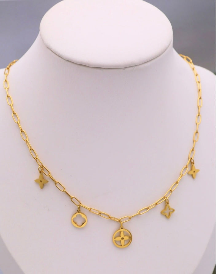 Collier VL Charms Trèfles et Fleurs Acier Inoxydable