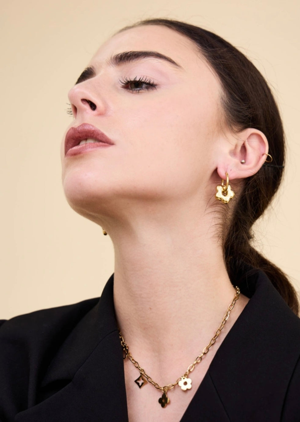 Collier Charms Trèfle et Fleur en Acier Inoxydable