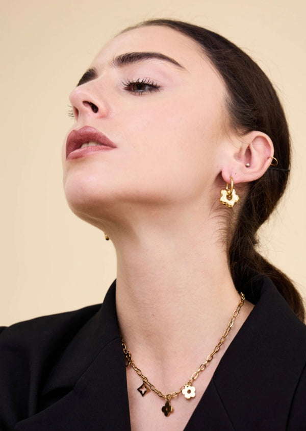 Collier Charms Trèfle et Fleur en Acier Inoxydable