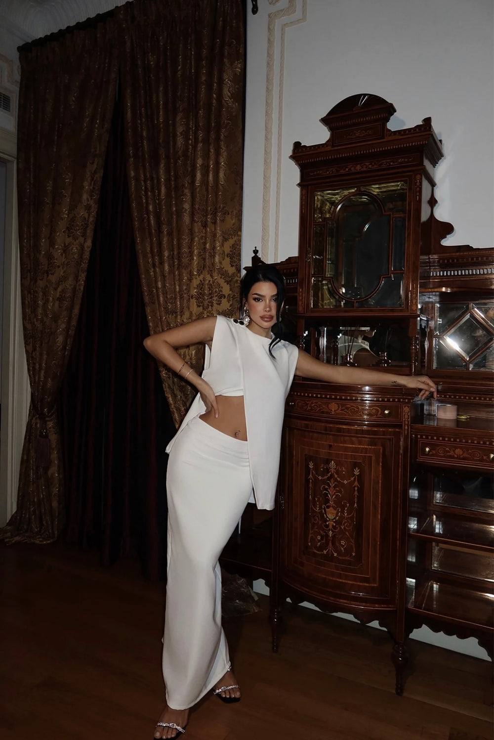 Ensemble Jupe Détail Boutons Blanc