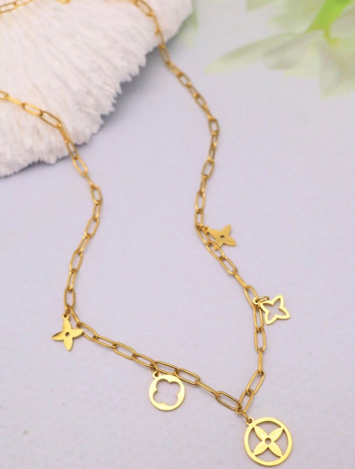 Collier VL Charms Trèfles et Fleurs Acier Inoxydable
